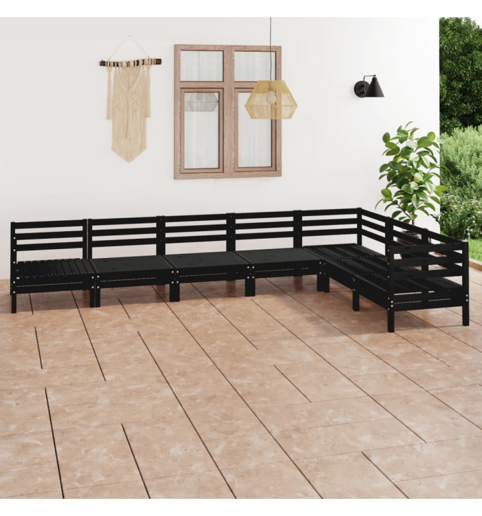 Salon de jardin 7 pcs Bois de pin massif Noir | Mobilier & Déco