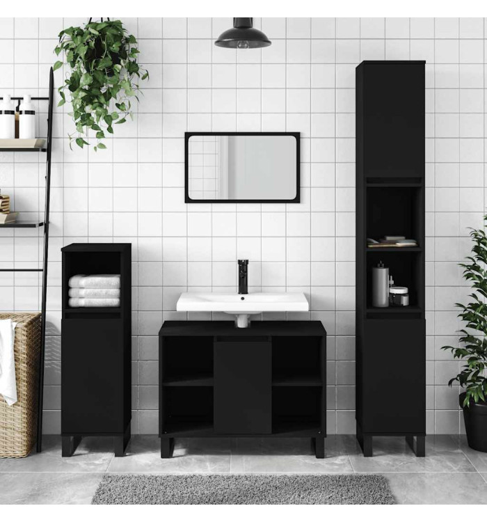 Armoire de salle de bain noir 80x33x60 cm bois d'ingénierie | Mobilier & Déco