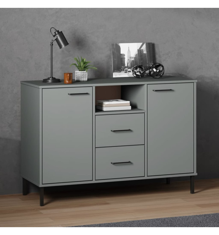 Buffet avec pieds en métal Gris 113x40x77 cm Bois massif OSLO | Mobilier & Déco