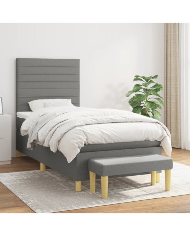 Sommier à lattes de lit et matelas Gris foncé 90x190 cm Tissu | Mobilier & Déco