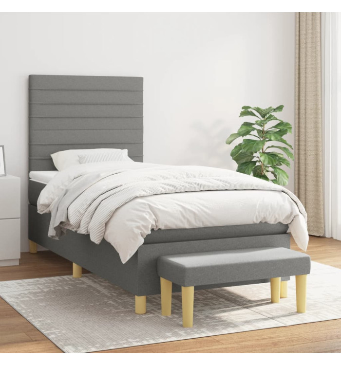 Sommier à lattes de lit et matelas Gris foncé 90x190 cm Tissu | Mobilier & Déco