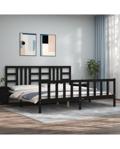 Cadre de lit sans matelas noir 200x200 cm bois massif de pin | Mobilier & Déco