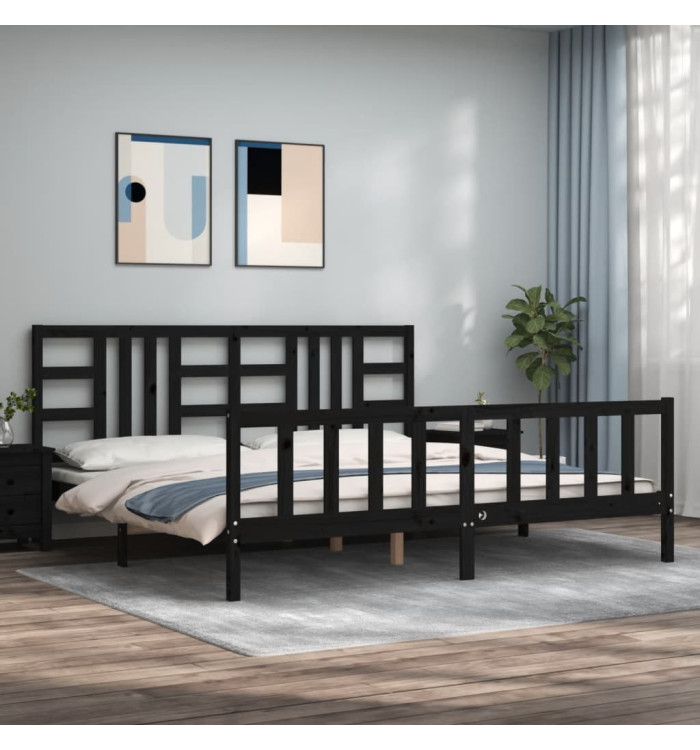 Cadre de lit sans matelas noir 200x200 cm bois massif de pin | Mobilier & Déco