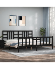 Cadre de lit sans matelas noir 200x200 cm bois massif de pin | Mobilier & Déco