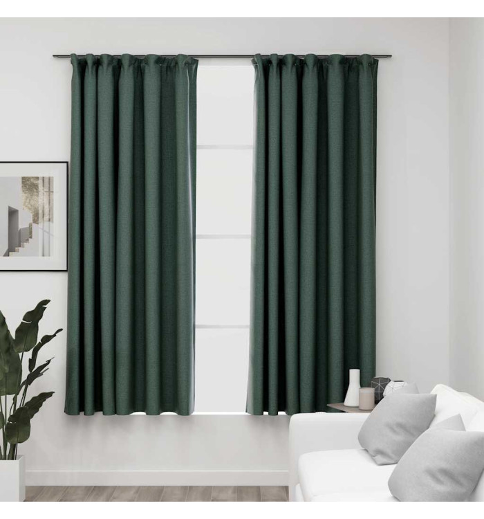 Rideaux occultants aspect lin avec crochets 2pcs Vert 140x175cm | Mobilier & Déco