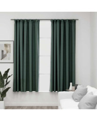 Rideaux occultants aspect lin avec crochets 2pcs Vert 140x175cm | Mobilier & Déco