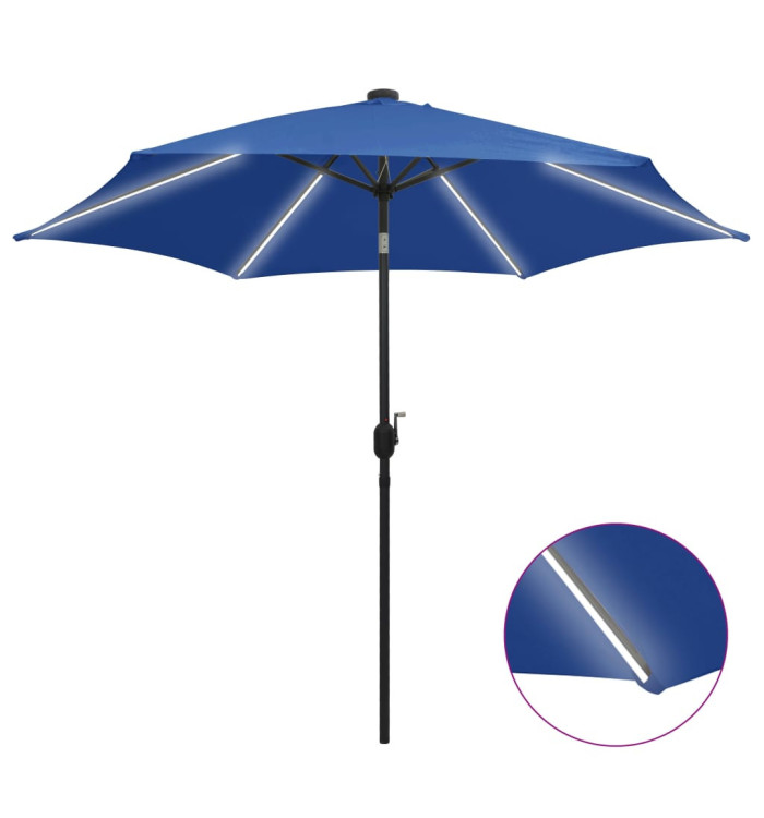 Parasol de jardin et lumières LED mât en aluminium bleu azuré | Mobilier & Déco