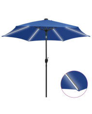 Parasol de jardin et lumières LED mât en aluminium bleu azuré | Mobilier & Déco