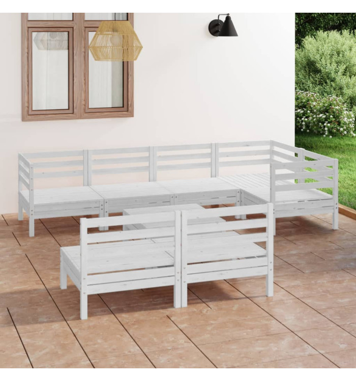 Salon de jardin 8 pcs Bois de pin massif Blanc | Mobilier & Déco