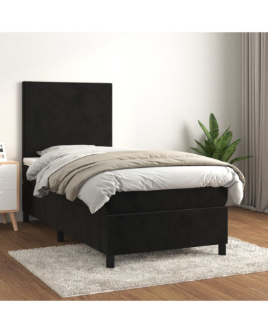 Sommier à lattes de lit avec matelas Noir 90x200 cm Velours | Mobilier & Déco