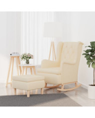 Fauteuil avec pieds à bascule et tabouret Crème Tissu | Mobilier & Déco