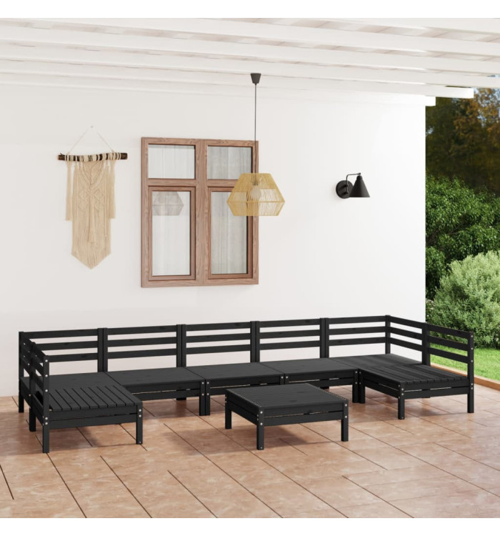 Salon de jardin 8 pcs Noir Bois de pin massif | Mobilier & Déco