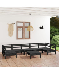 Salon de jardin 8 pcs Noir Bois de pin massif | Mobilier & Déco