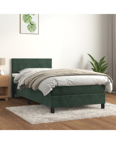 Sommier à lattes de lit avec matelas Vert foncé 100x200 cm | Mobilier & Déco