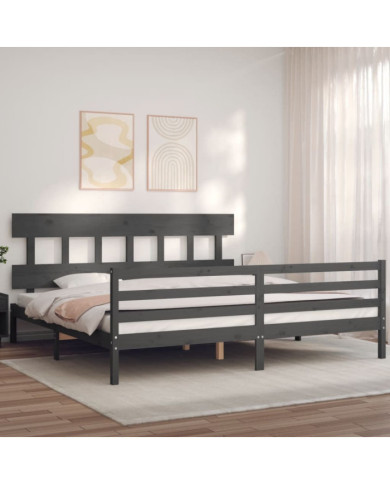 Cadre de lit sans matelas gris 200x200 cm bois massif | Mobilier & Déco