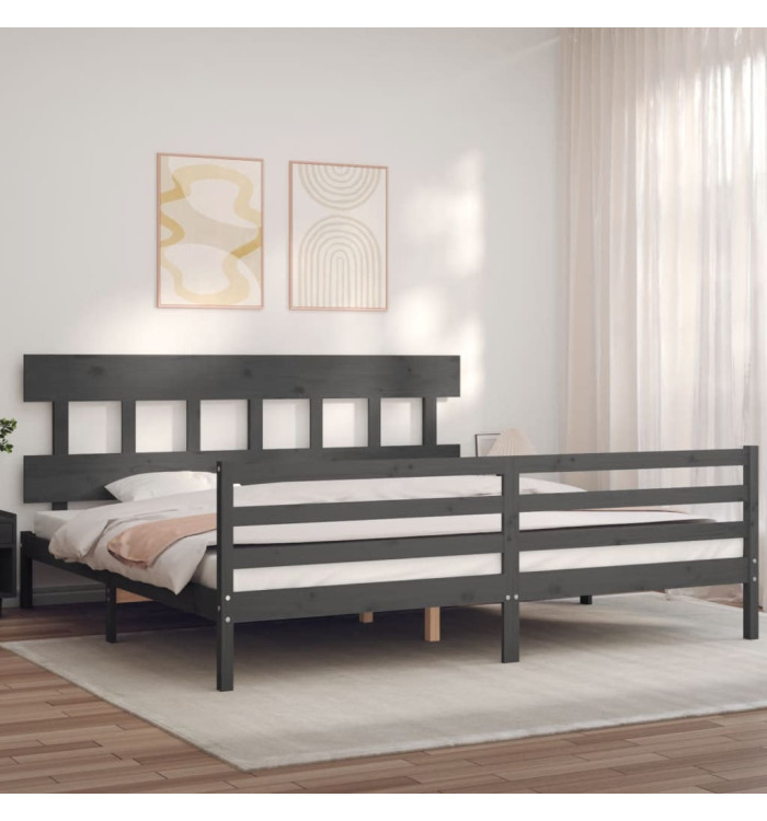 Cadre de lit sans matelas gris 200x200 cm bois massif | Mobilier & Déco