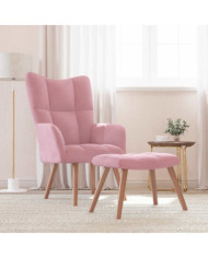 Chaise de relaxation avec repose-pied Rose Velours | Mobilier & Déco