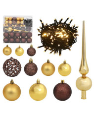 Set de boules de Noël avec pic et 300 LED 120pcs Doré et bronze | Mobilier & Déco