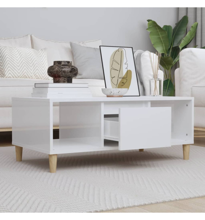 Table basse Blanc brillant 90x50x36,5 cm Bois d'ingénierie | Mobilier & Déco