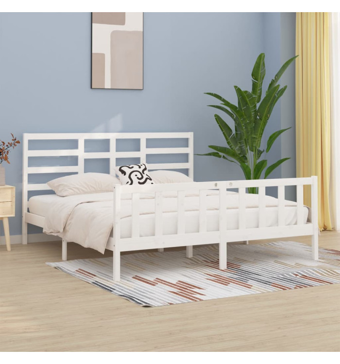 Cadre de lit sans matelas blanc 200x200 cm bois massif de pin | Mobilier & Déco