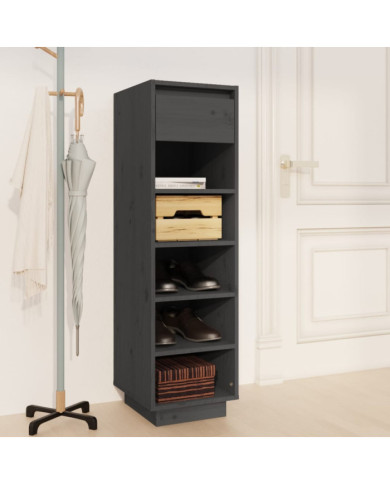 Armoire à chaussures gris 30x34x105 cm bois de pin massif | Mobilier & Déco
