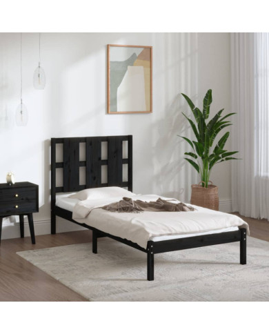 Cadre de lit sans matelas noir 100x200 cm bois massif de pin | Mobilier & Déco
