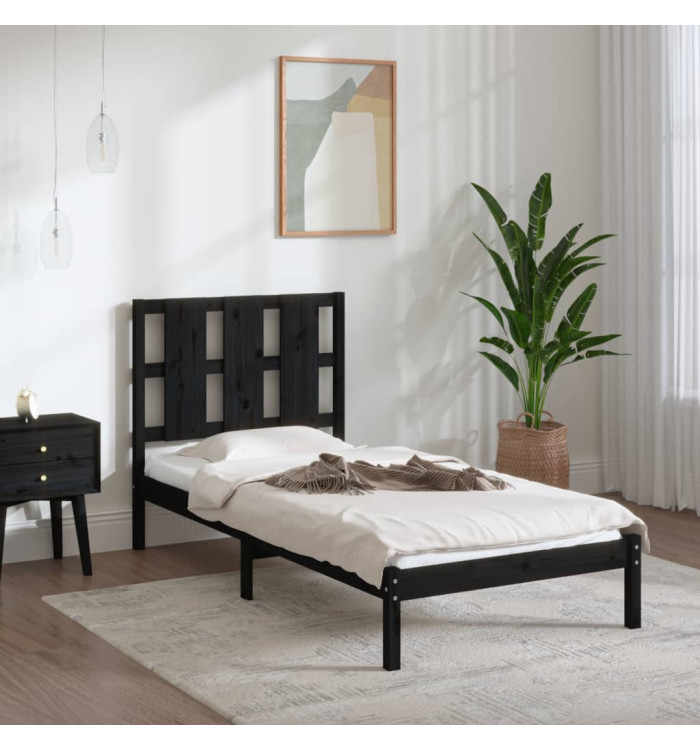 Cadre de lit sans matelas noir 100x200 cm bois massif de pin | Mobilier & Déco