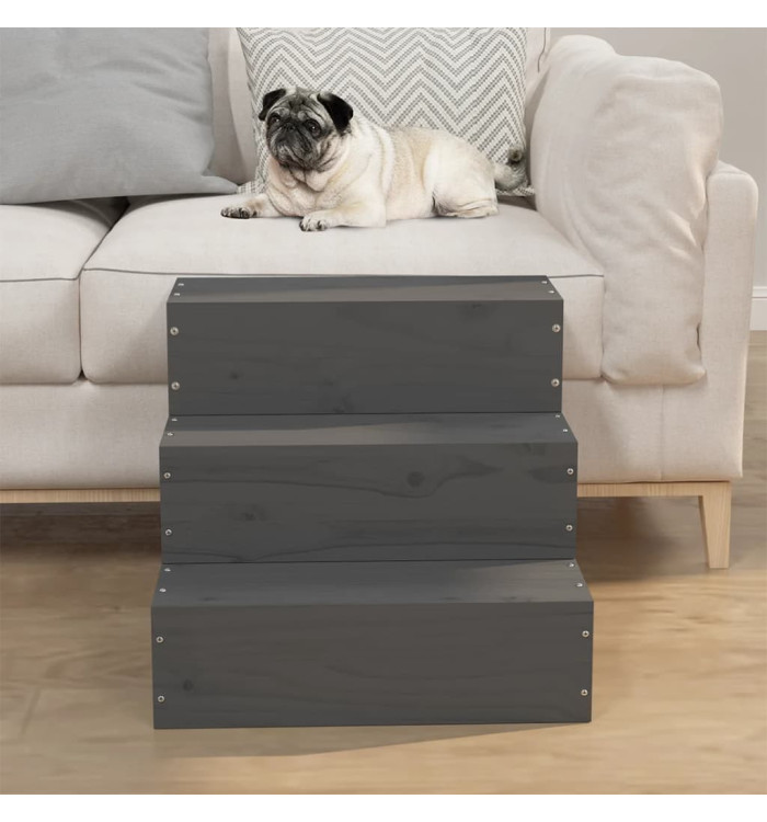 Escalier pour animaux de compagnie Gris 40x37,5x35 cm Bois pin | Mobilier & Déco