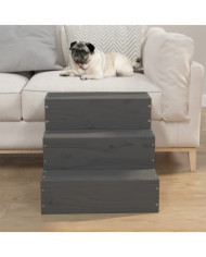 Escalier pour animaux de compagnie Gris 40x37,5x35 cm Bois pin | Mobilier & Déco