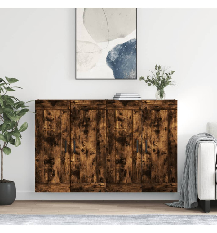 Armoires murales 2 pcs chêne fumé bois d'ingénierie | Mobilier & Déco