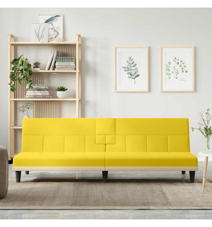 Canapé-lit avec porte-gobelets jaune clair tissu | Mobilier & Déco