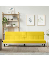 Canapé-lit avec porte-gobelets jaune clair tissu | Mobilier & Déco