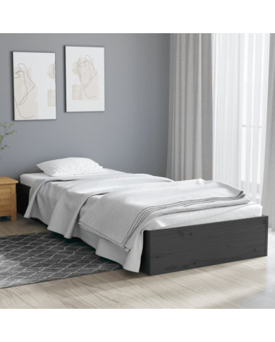 Cadre de lit sans matelas gris bois massif 75x190 cm | Mobilier & Déco