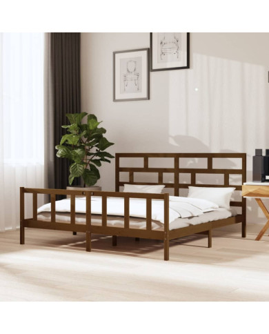 Cadre de lit sans matelas marron miel bois massif 200x200 cm | Mobilier & Déco