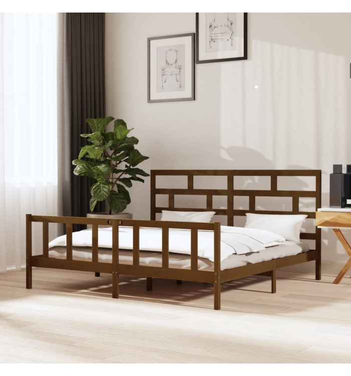 Cadre de lit sans matelas marron miel bois massif 200x200 cm | Mobilier & Déco