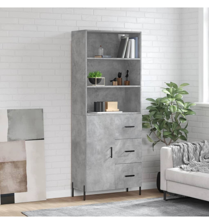 Buffet haut Gris béton 69,5x34x180 cm Bois d'ingénierie | Mobilier & Déco