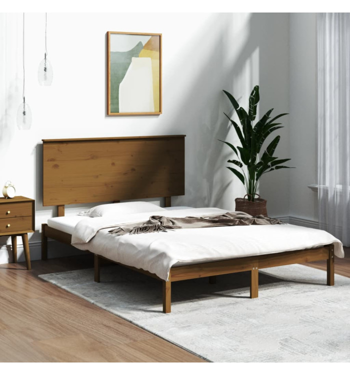Cadre de lit sans matelas marron miel 120x200 cm pin massif | Mobilier & Déco