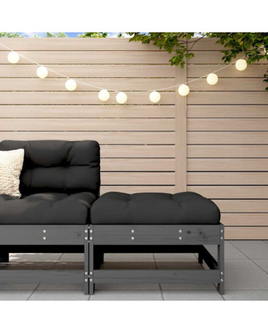 Repose-pied de jardin avec coussin gris bois de pin massif | Mobilier & Déco