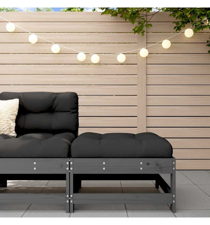Repose-pied de jardin avec coussin gris bois de pin massif | Mobilier & Déco