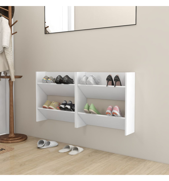 Armoires à chaussures murales 2 pcs Blanc 60x18x60 cm Aggloméré | Mobilier & Déco