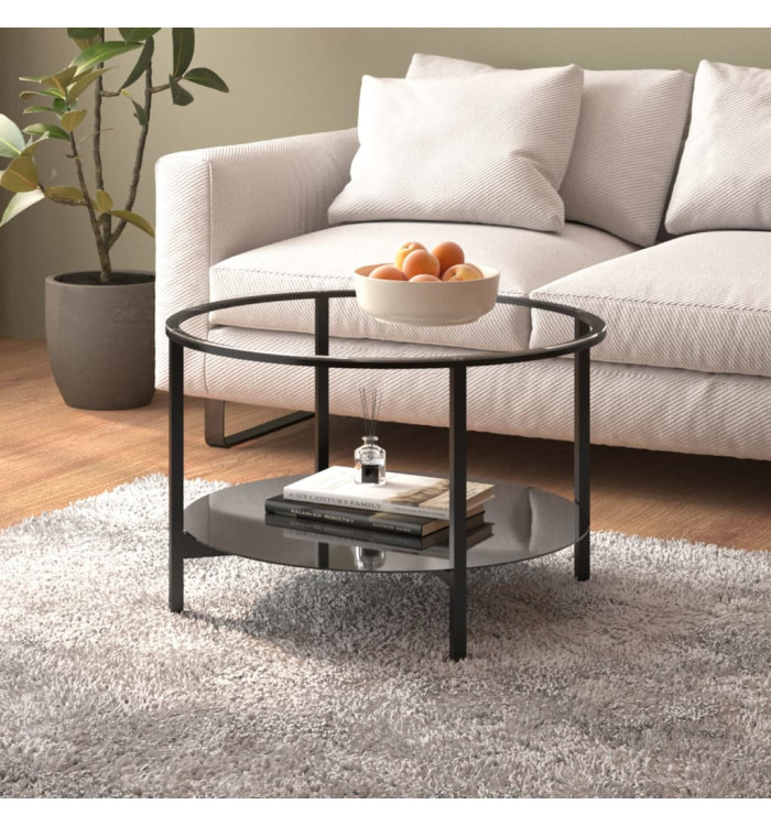 Table à thé Noir et transparent 70 cm Verre trempé | Mobilier & Déco