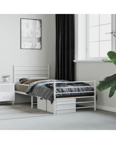 Cadre de lit métal sans matelas avec pied de lit blanc 75x190cm | Mobilier & Déco