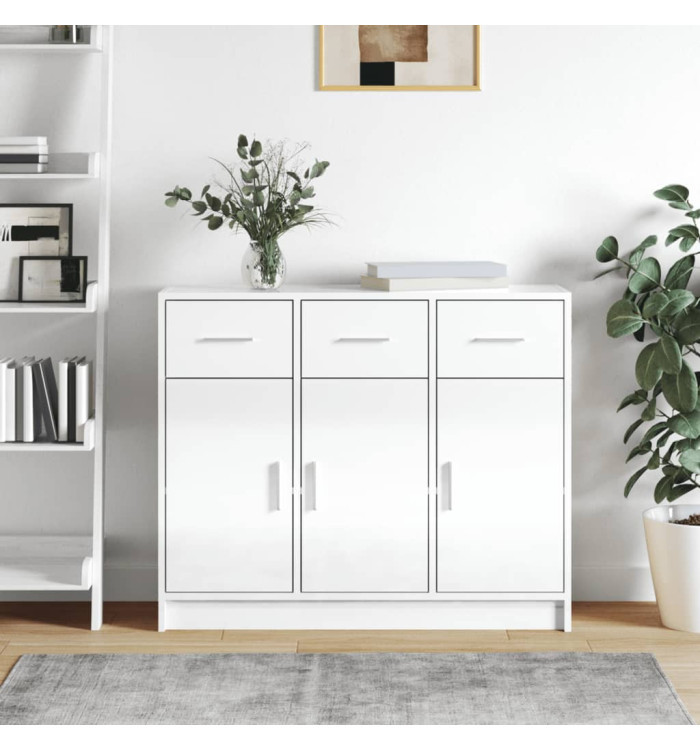 Buffet blanc brillant 91x28x75 cm bois d'ingénierie | Mobilier & Déco
