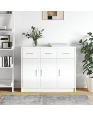 Buffet blanc brillant 91x28x75 cm bois d'ingénierie | Mobilier & Déco