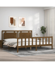 Cadre de lit sans matelas marron miel 200x200cm bois pin massif | Mobilier & Déco