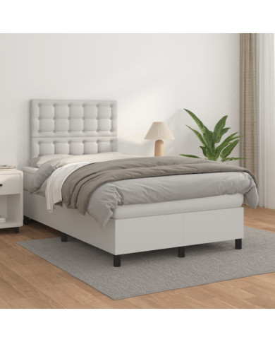 Sommier à lattes de lit avec matelas Blanc 120x200cm Similicuir | Mobilier & Déco