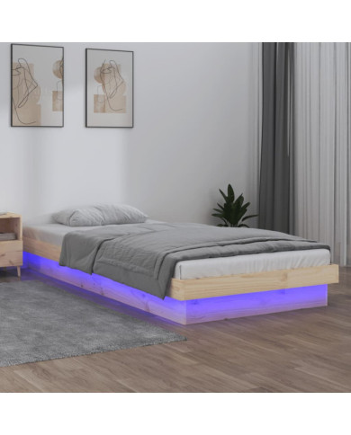 Cadre de lit à LED sans matelas 90x200 cm bois massif | Mobilier & Déco
