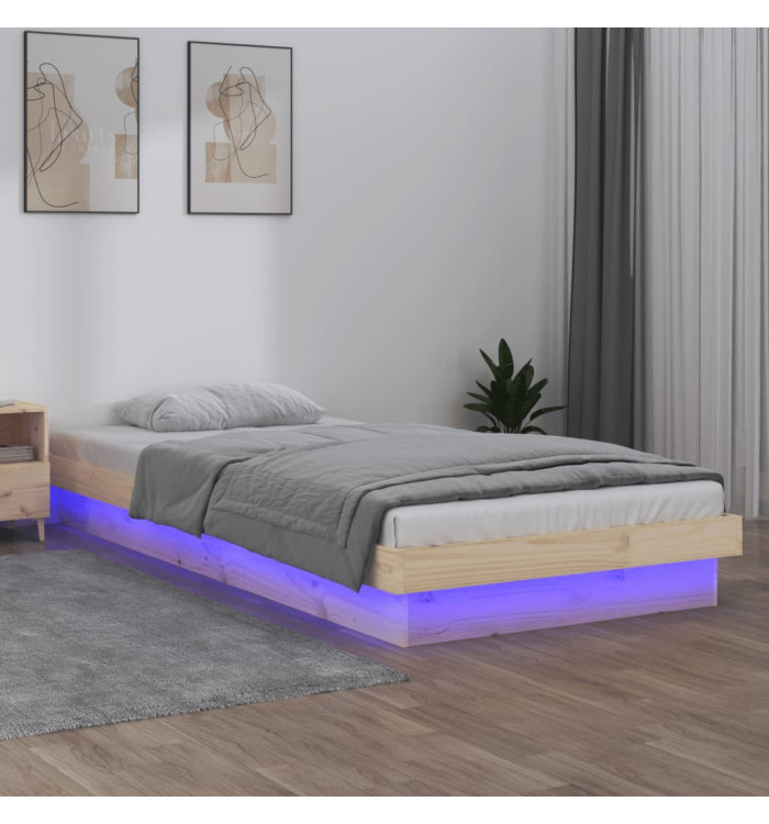 Cadre de lit à LED sans matelas 90x200 cm bois massif | Mobilier & Déco