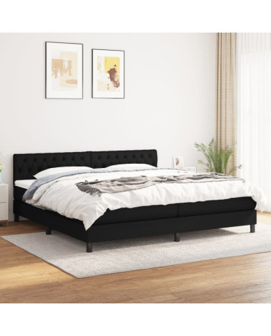 Sommier à lattes de lit avec matelas Noir 200x200 cm Tissu | Mobilier & Déco