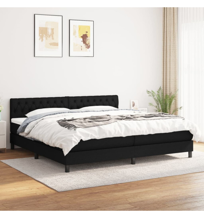 Sommier à lattes de lit avec matelas Noir 200x200 cm Tissu | Mobilier & Déco